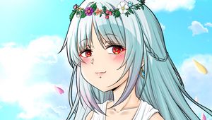 Preview wallpaper girl, wreath, field, anime, art