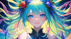 Preview wallpaper girl, wreath, flowers, wings, anime