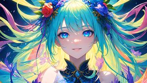 Preview wallpaper girl, wreath, flowers, wings, anime