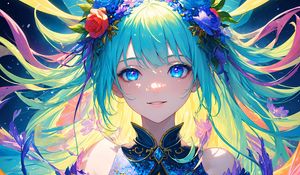 Preview wallpaper girl, wreath, flowers, wings, anime