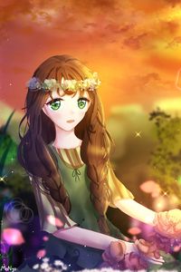 Preview wallpaper girl, wreath, flowers, glance, anime