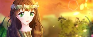 Preview wallpaper girl, wreath, flowers, glance, anime