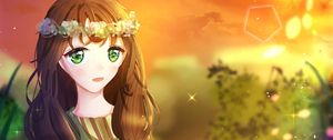 Preview wallpaper girl, wreath, flowers, glance, anime