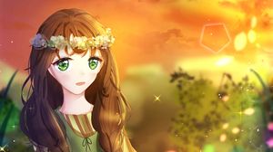 Preview wallpaper girl, wreath, flowers, glance, anime