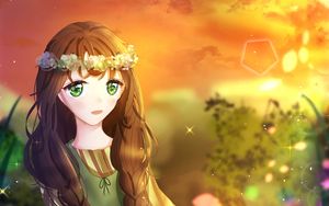 Preview wallpaper girl, wreath, flowers, glance, anime