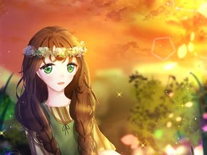 Preview wallpaper girl, wreath, flowers, glance, anime