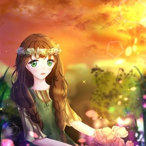 Preview wallpaper girl, wreath, flowers, glance, anime