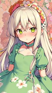 Preview wallpaper girl, wreath, flowers, choker, dress, anime