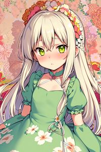 Preview wallpaper girl, wreath, flowers, choker, dress, anime