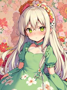 Preview wallpaper girl, wreath, flowers, choker, dress, anime