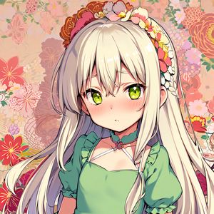 Preview wallpaper girl, wreath, flowers, choker, dress, anime