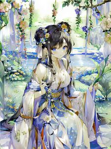 Preview wallpaper girl, wreath, flowers, dress, anime