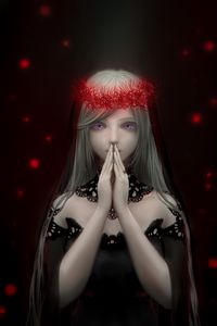 Preview wallpaper girl, wreath, prayer, anime, art