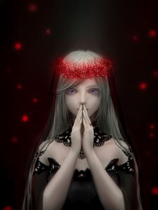 Preview wallpaper girl, wreath, prayer, anime, art