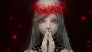 Preview wallpaper girl, wreath, prayer, anime, art