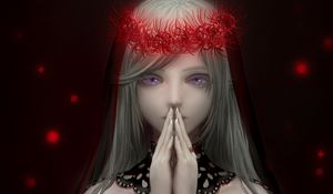 Preview wallpaper girl, wreath, prayer, anime, art