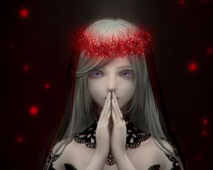 Preview wallpaper girl, wreath, prayer, anime, art