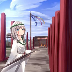 Preview wallpaper girl, wreath, sword, anime, art
