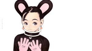 Preview wallpaper girl, young, ears, costume, black, pink