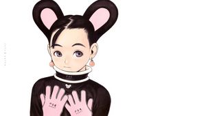 Preview wallpaper girl, young, ears, costume, black, pink
