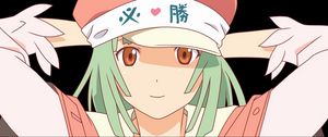 Preview wallpaper girl, young, smiling, hat, armband, background