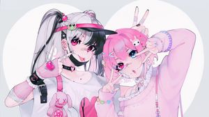 Preview wallpaper girlfriends, girls, gestures, anime, cute