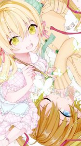 Preview wallpaper girls, butterflies, smile, anime