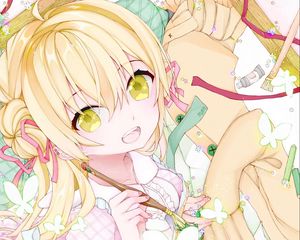 Preview wallpaper girls, butterflies, smile, anime