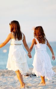 Preview wallpaper girls, children, coast, ocean, sea