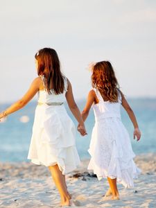 Preview wallpaper girls, children, coast, ocean, sea