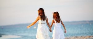 Preview wallpaper girls, children, coast, ocean, sea