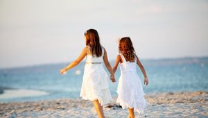 Preview wallpaper girls, children, coast, ocean, sea