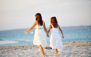 Preview wallpaper girls, children, coast, ocean, sea