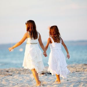 Preview wallpaper girls, children, coast, ocean, sea