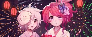 Preview wallpaper girls, flowers, fireworks, anime, art