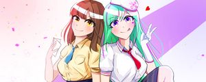 Preview wallpaper girls, friends, happy, anime, funny, cute