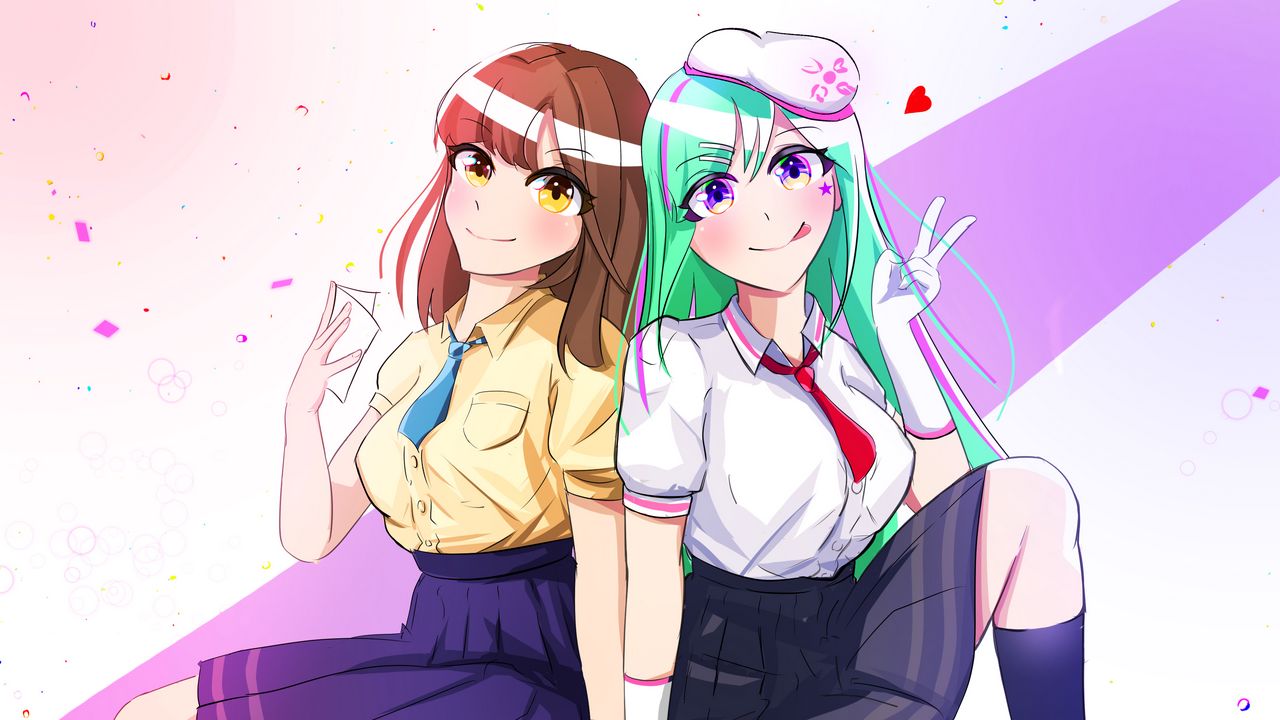 Wallpaper girls, friends, happy, anime, funny, cute