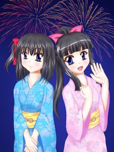 Preview wallpaper girls, friends, kimono, anime