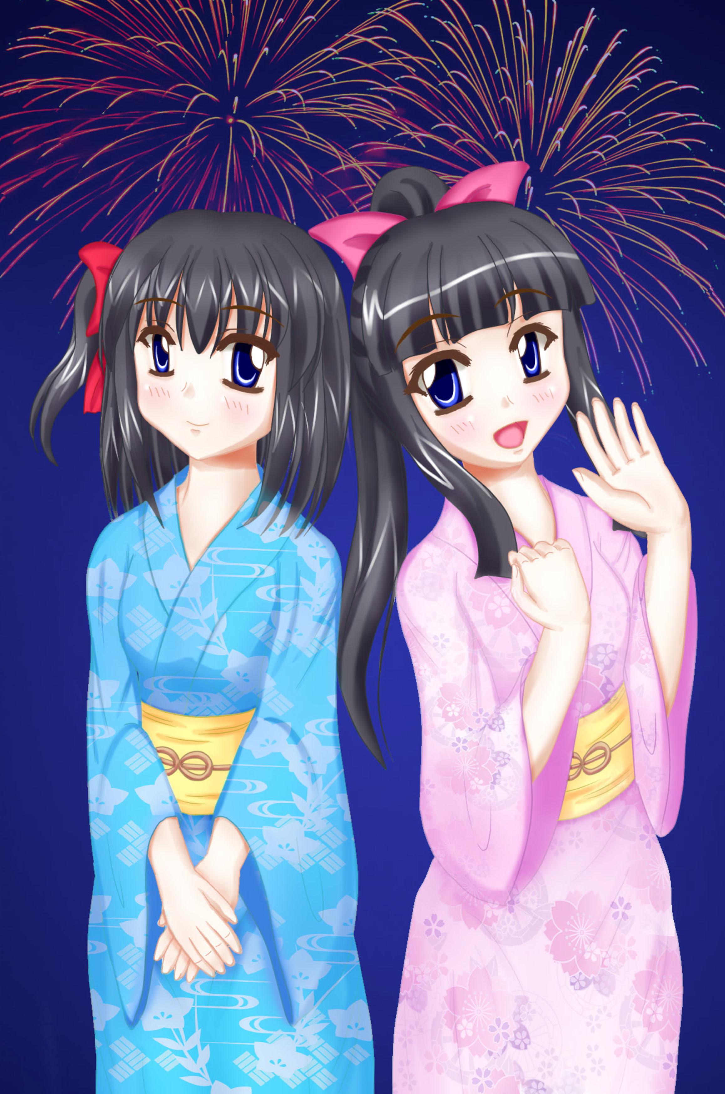 Download wallpaper 2316x3496 girls, friends, kimono, anime hd background