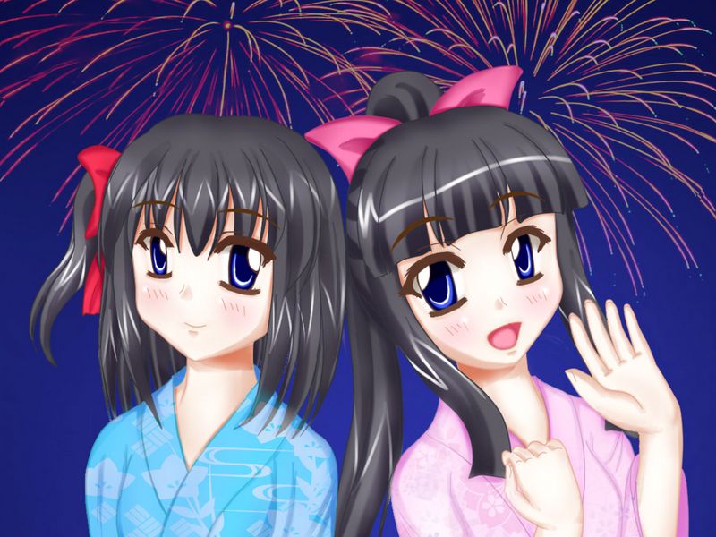 Download wallpaper 800x600 girls, friends, kimono, anime pocket pc, pda hd  background
