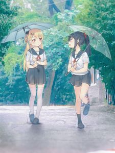 Preview wallpaper girls, friends, umbrellas, anime, art