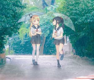 Preview wallpaper girls, friends, umbrellas, anime, art