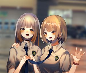 Preview wallpaper girls, friends, uniform, anime