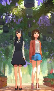 Preview wallpaper girls, girlfriends, garden, anime