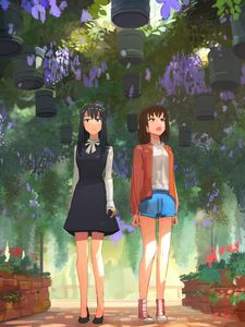 Preview wallpaper girls, girlfriends, garden, anime