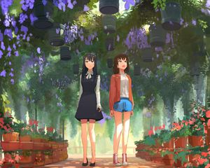 Preview wallpaper girls, girlfriends, garden, anime