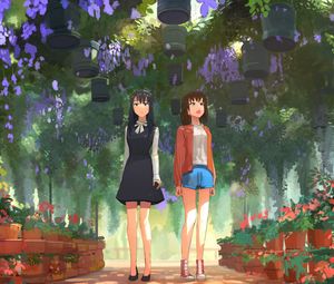 Preview wallpaper girls, girlfriends, garden, anime