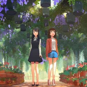 Preview wallpaper girls, girlfriends, garden, anime