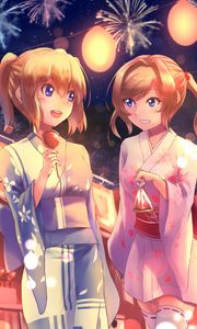 Preview wallpaper girls, girlfriends, kimono, holiday, anime, art