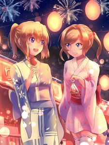 Preview wallpaper girls, girlfriends, kimono, holiday, anime, art